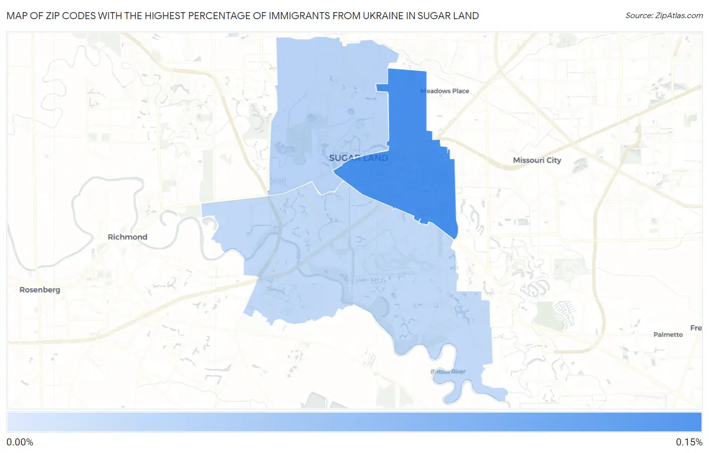 Zip Codes with the Highest Percentage of Immigrants from Ukraine in Sugar Land Map