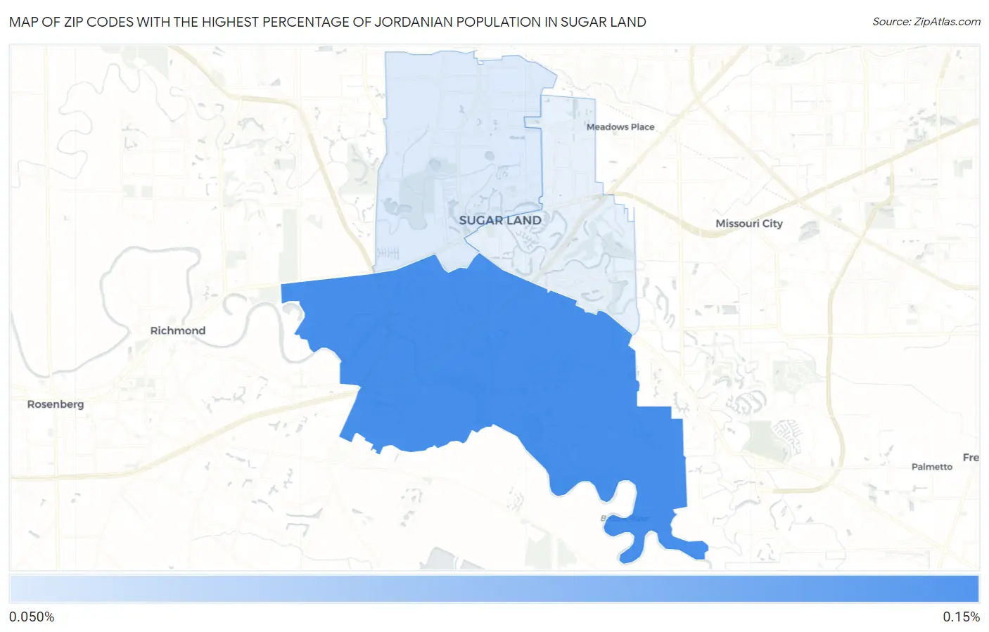 Zip Codes with the Highest Percentage of Jordanian Population in Sugar Land Map