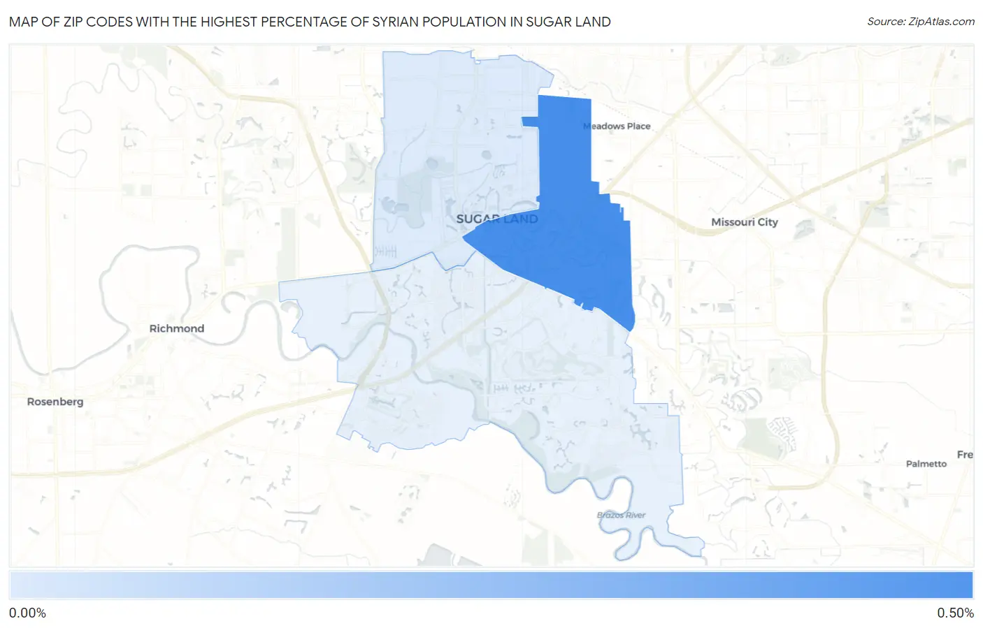 Zip Codes with the Highest Percentage of Syrian Population in Sugar Land Map