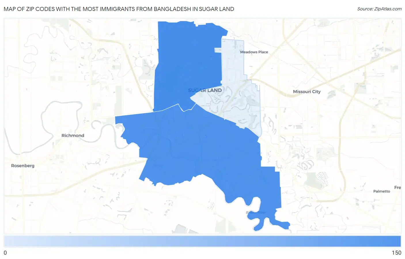 Zip Codes with the Most Immigrants from Bangladesh in Sugar Land Map