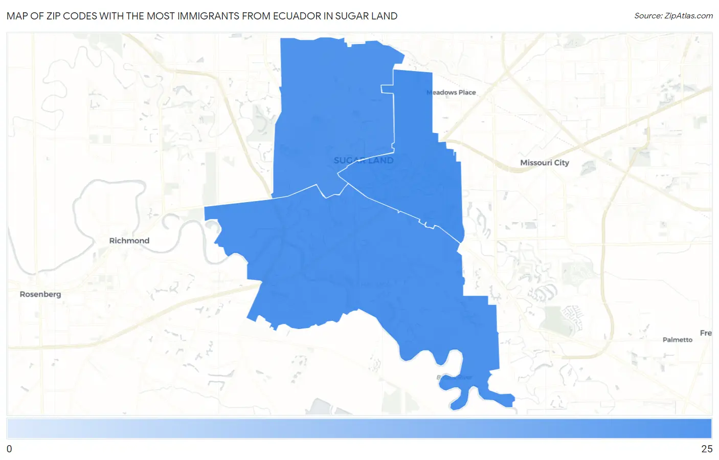 Zip Codes with the Most Immigrants from Ecuador in Sugar Land Map