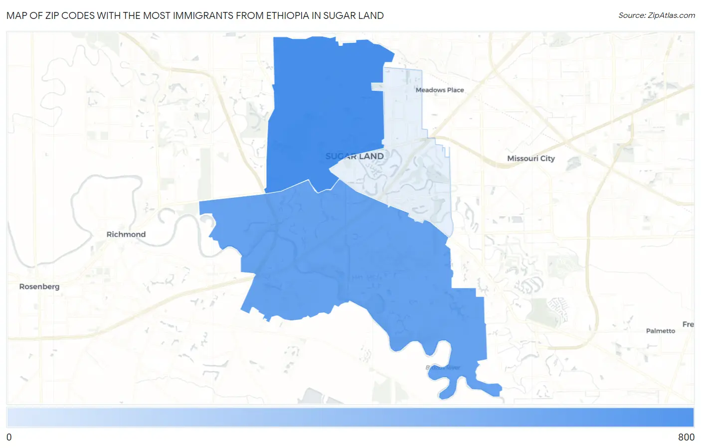Zip Codes with the Most Immigrants from Ethiopia in Sugar Land Map