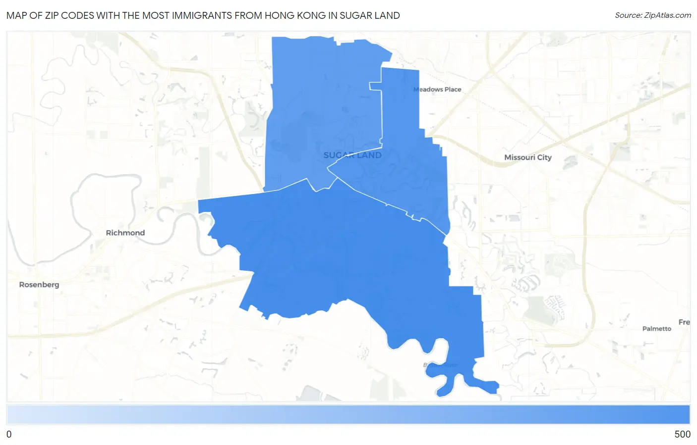Zip Codes with the Most Immigrants from Hong Kong in Sugar Land Map