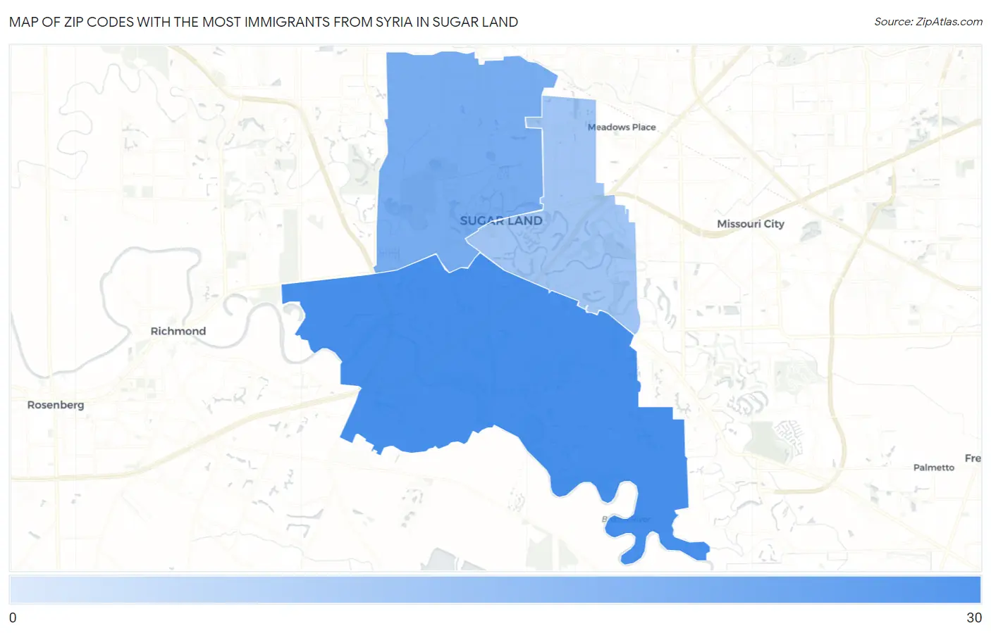 Zip Codes with the Most Immigrants from Syria in Sugar Land Map