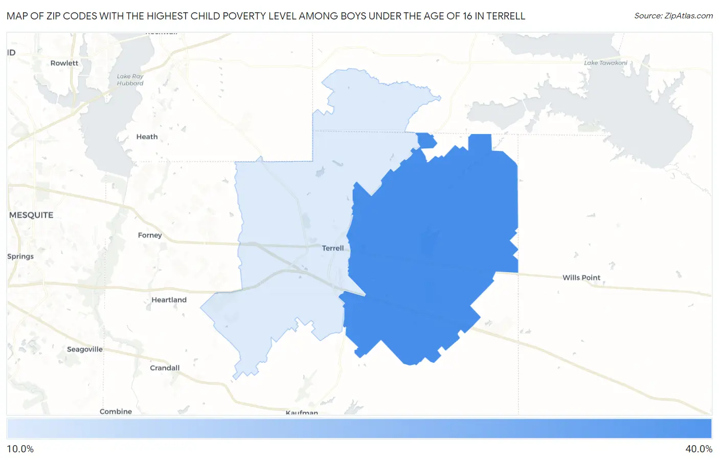 Zip Codes with the Highest Child Poverty Level Among Boys Under the Age of 16 in Terrell Map