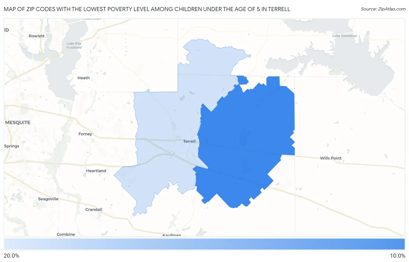 Zip Codes with the Lowest Poverty Level Among Children Under the Age of 5 in Terrell Map