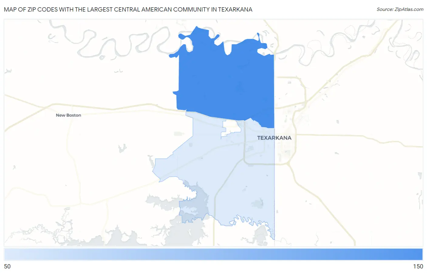 Zip Codes with the Largest Central American Community in Texarkana Map