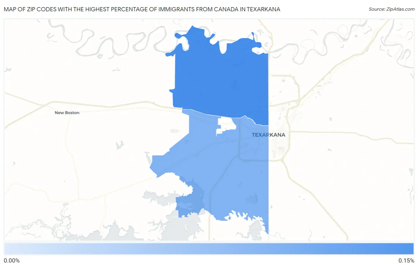 Zip Codes with the Highest Percentage of Immigrants from Canada in Texarkana Map