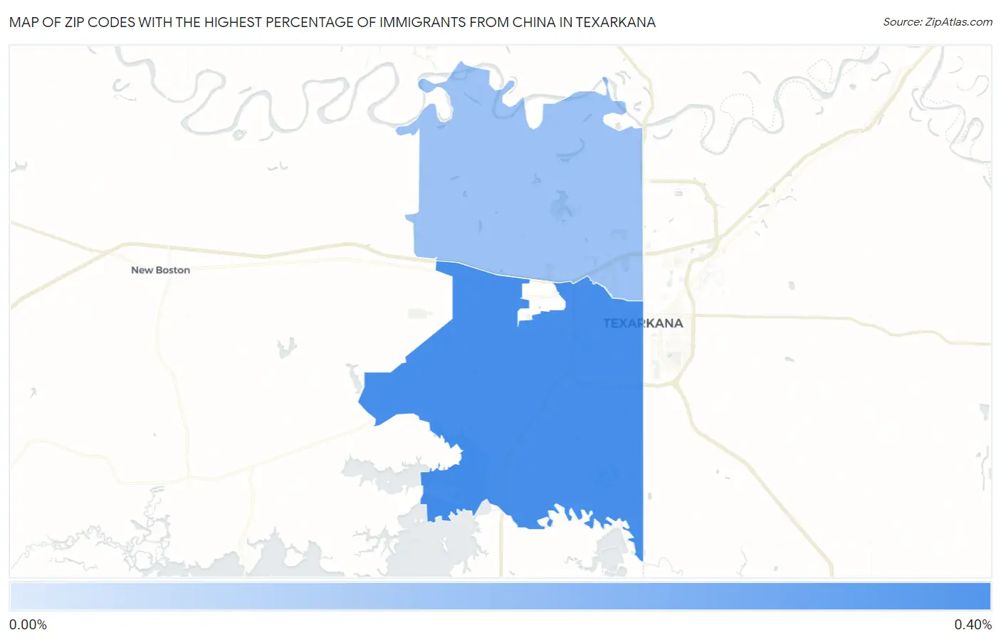 Zip Codes with the Highest Percentage of Immigrants from China in Texarkana Map