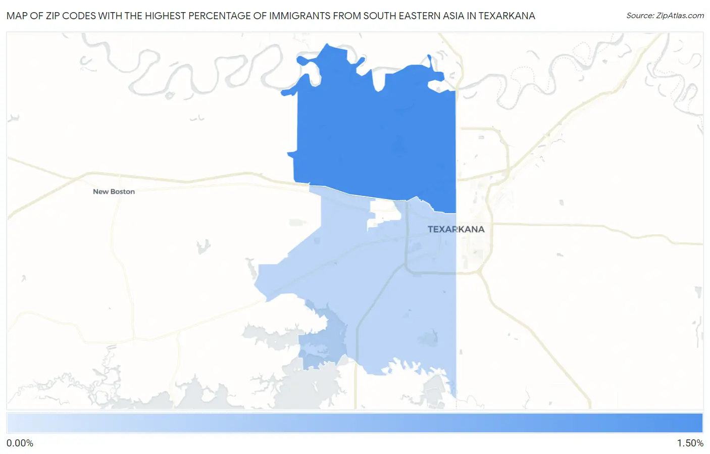 Zip Codes with the Highest Percentage of Immigrants from South Eastern Asia in Texarkana Map