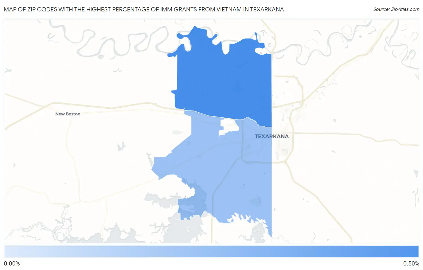 Zip Codes with the Highest Percentage of Immigrants from Vietnam in Texarkana Map