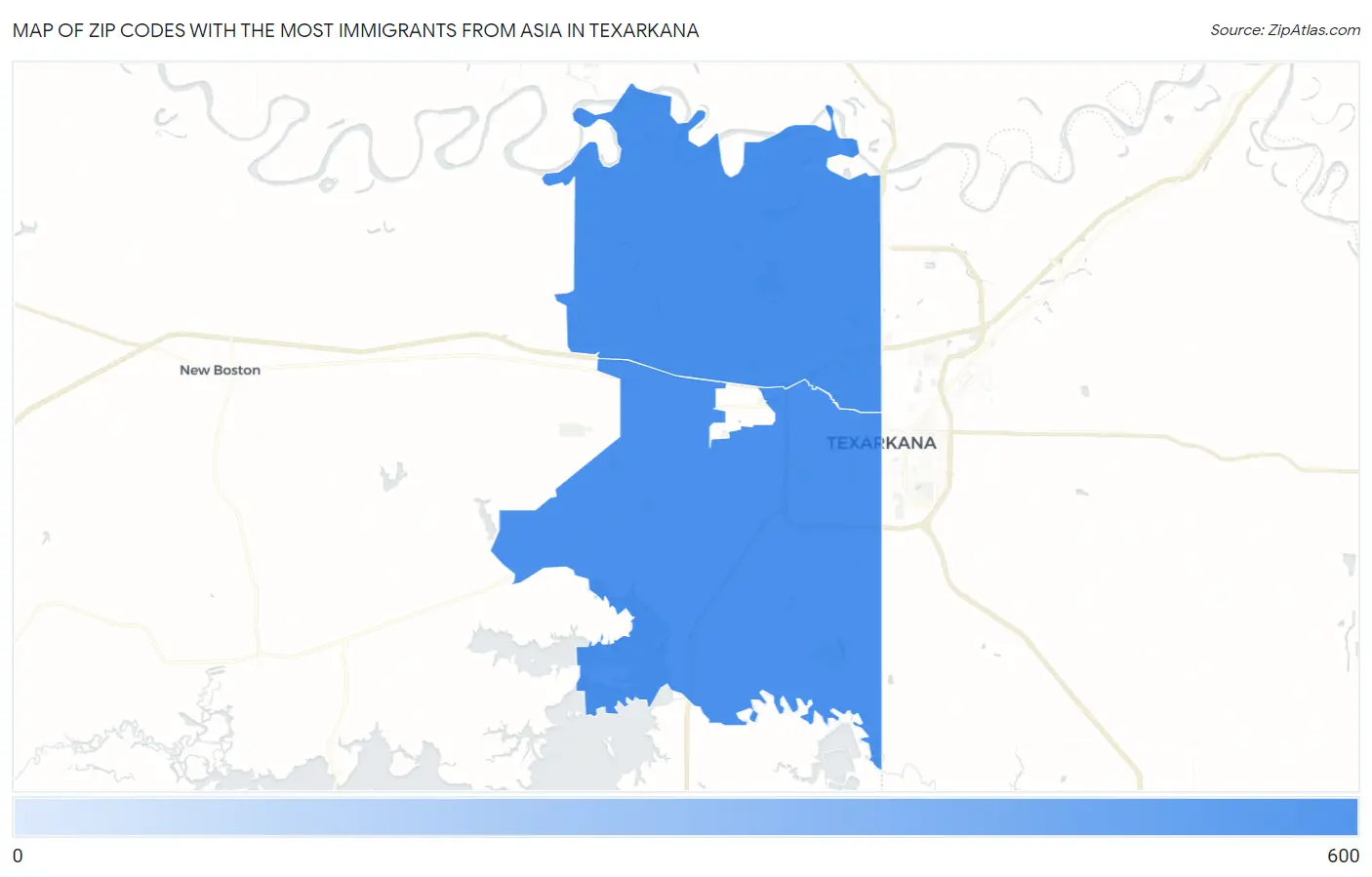 Zip Codes with the Most Immigrants from Asia in Texarkana Map