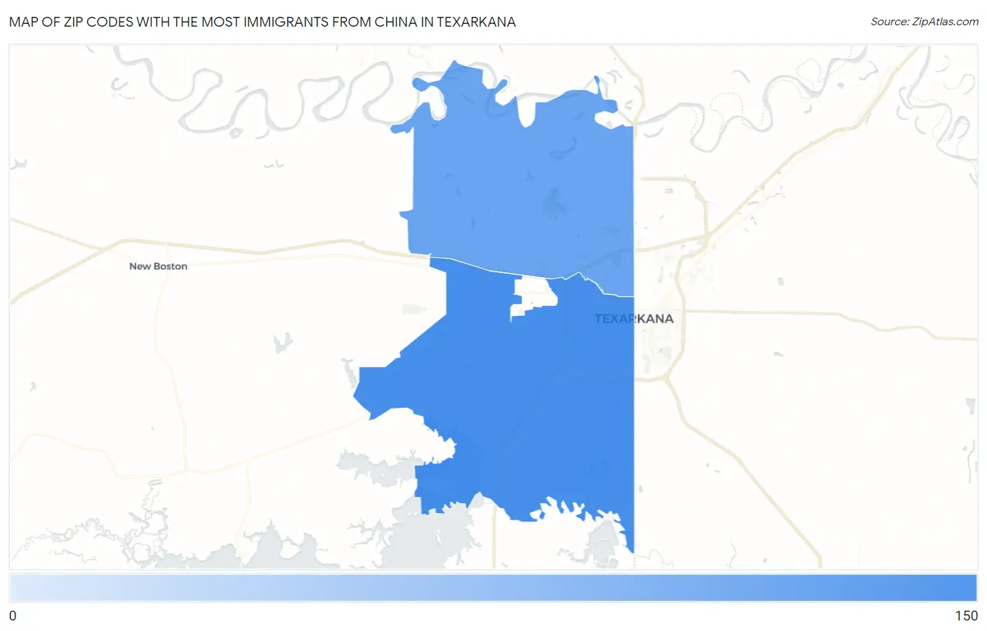 Zip Codes with the Most Immigrants from China in Texarkana Map
