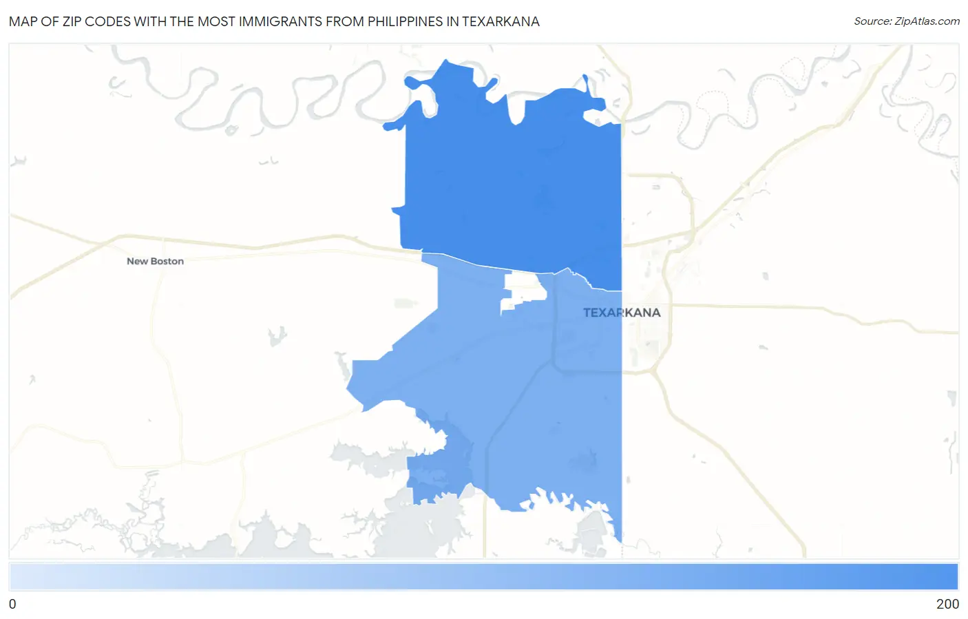 Zip Codes with the Most Immigrants from Philippines in Texarkana Map