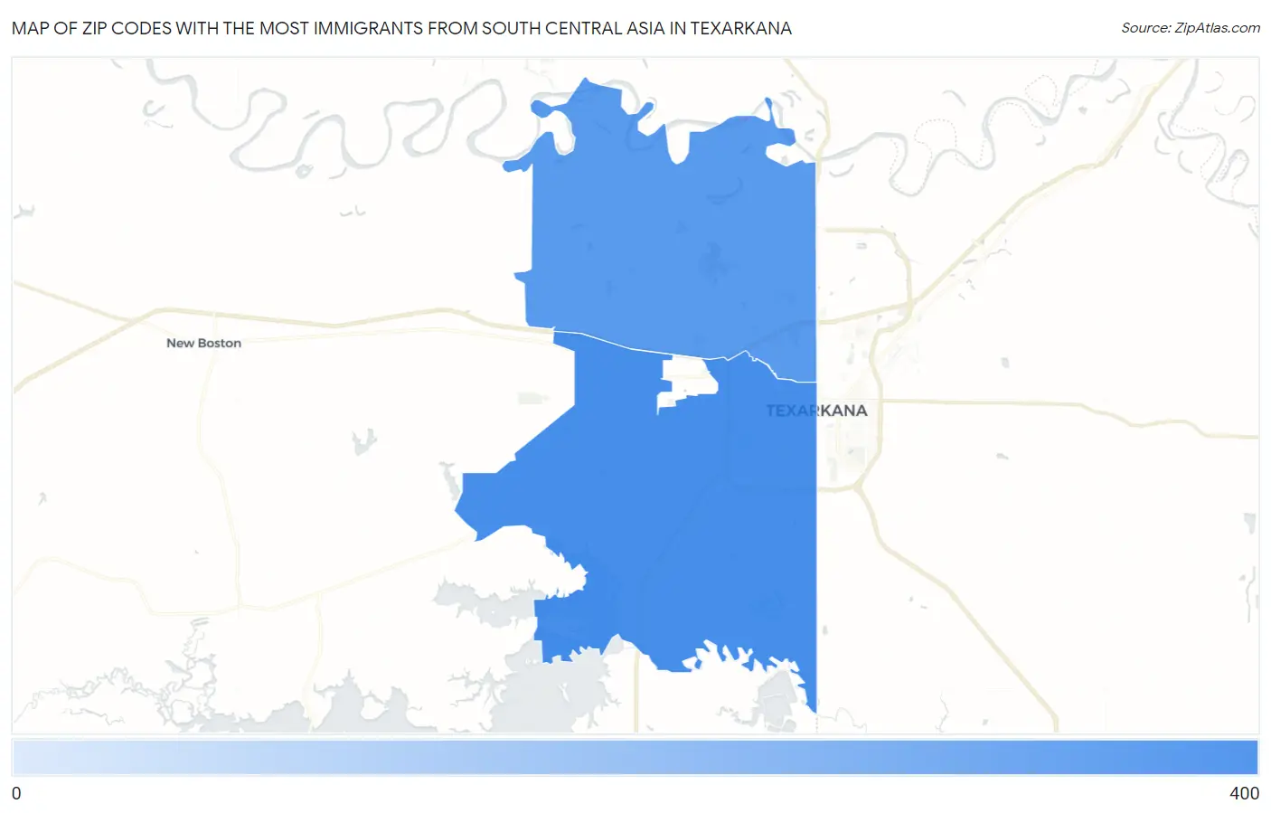 Zip Codes with the Most Immigrants from South Central Asia in Texarkana Map