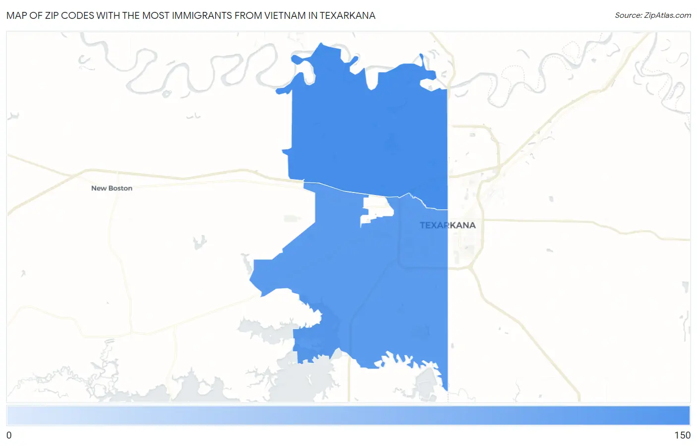 Zip Codes with the Most Immigrants from Vietnam in Texarkana Map
