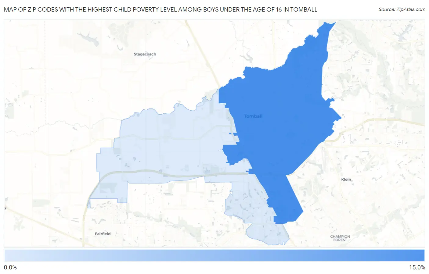 Zip Codes with the Highest Child Poverty Level Among Boys Under the Age of 16 in Tomball Map