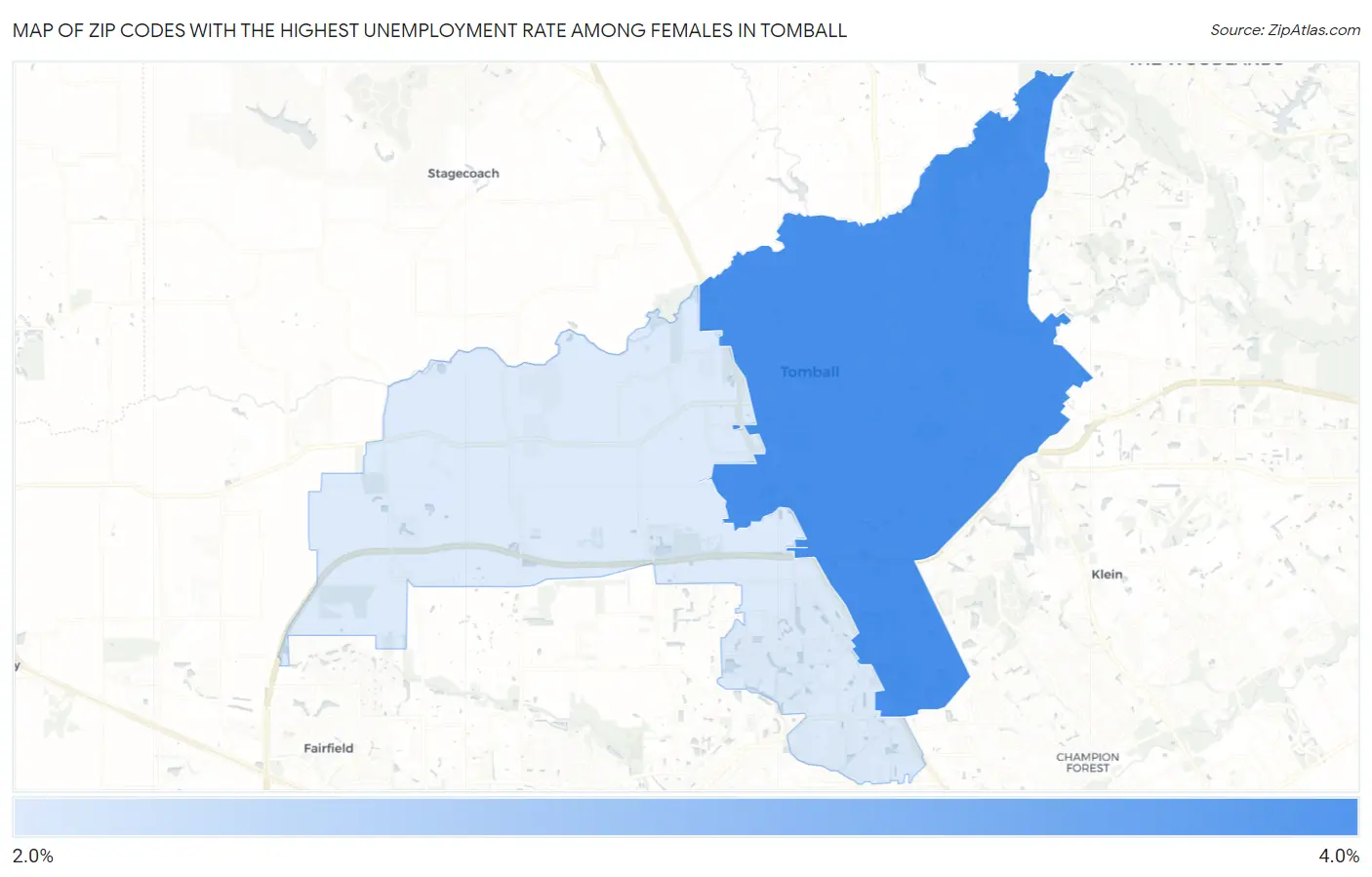 Zip Codes with the Highest Unemployment Rate Among Females in Tomball Map