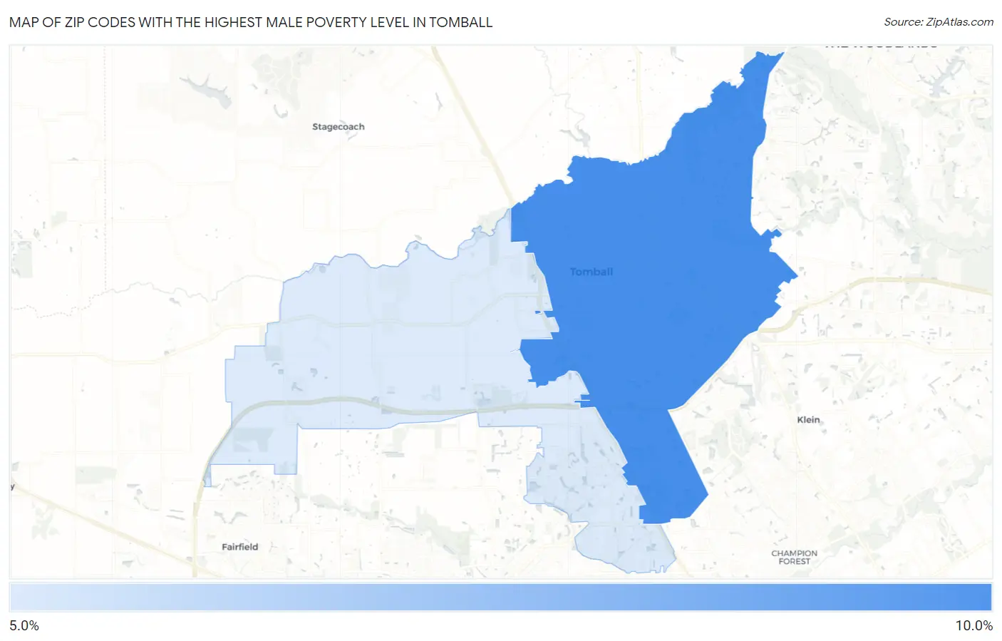 Zip Codes with the Highest Male Poverty Level in Tomball Map