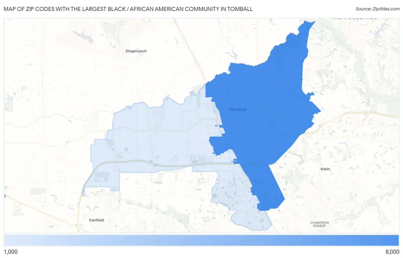 Zip Codes with the Largest Black / African American Community in Tomball Map