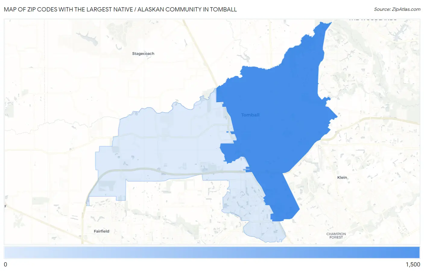 Zip Codes with the Largest Native / Alaskan Community in Tomball Map