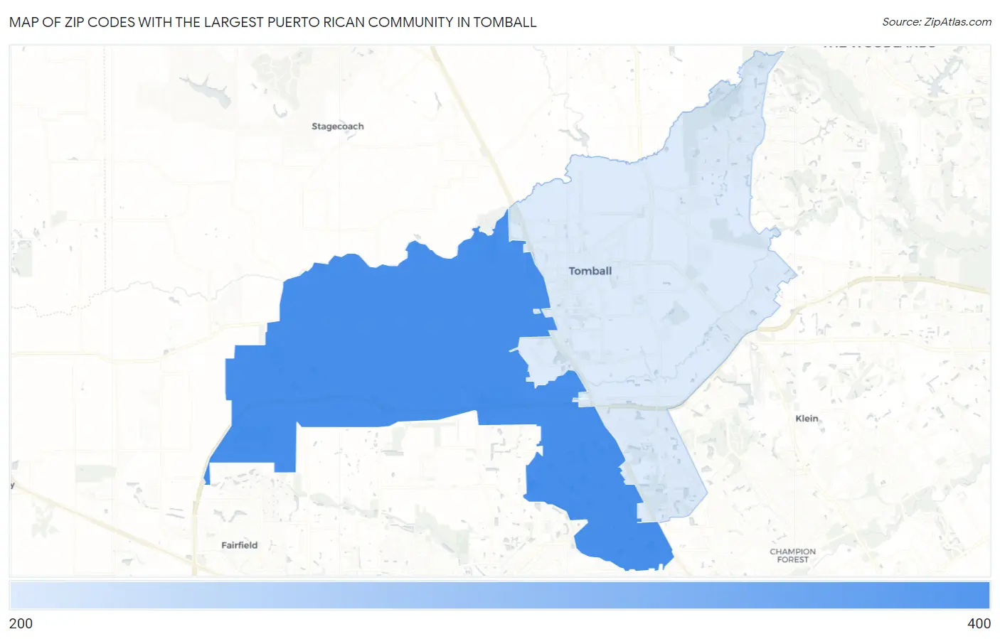 Zip Codes with the Largest Puerto Rican Community in Tomball Map
