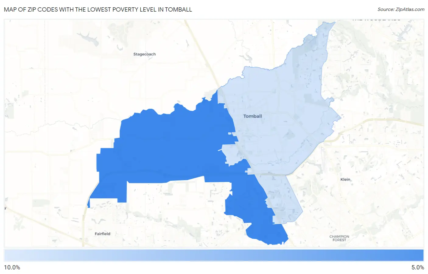 Zip Codes with the Lowest Poverty Level in Tomball Map