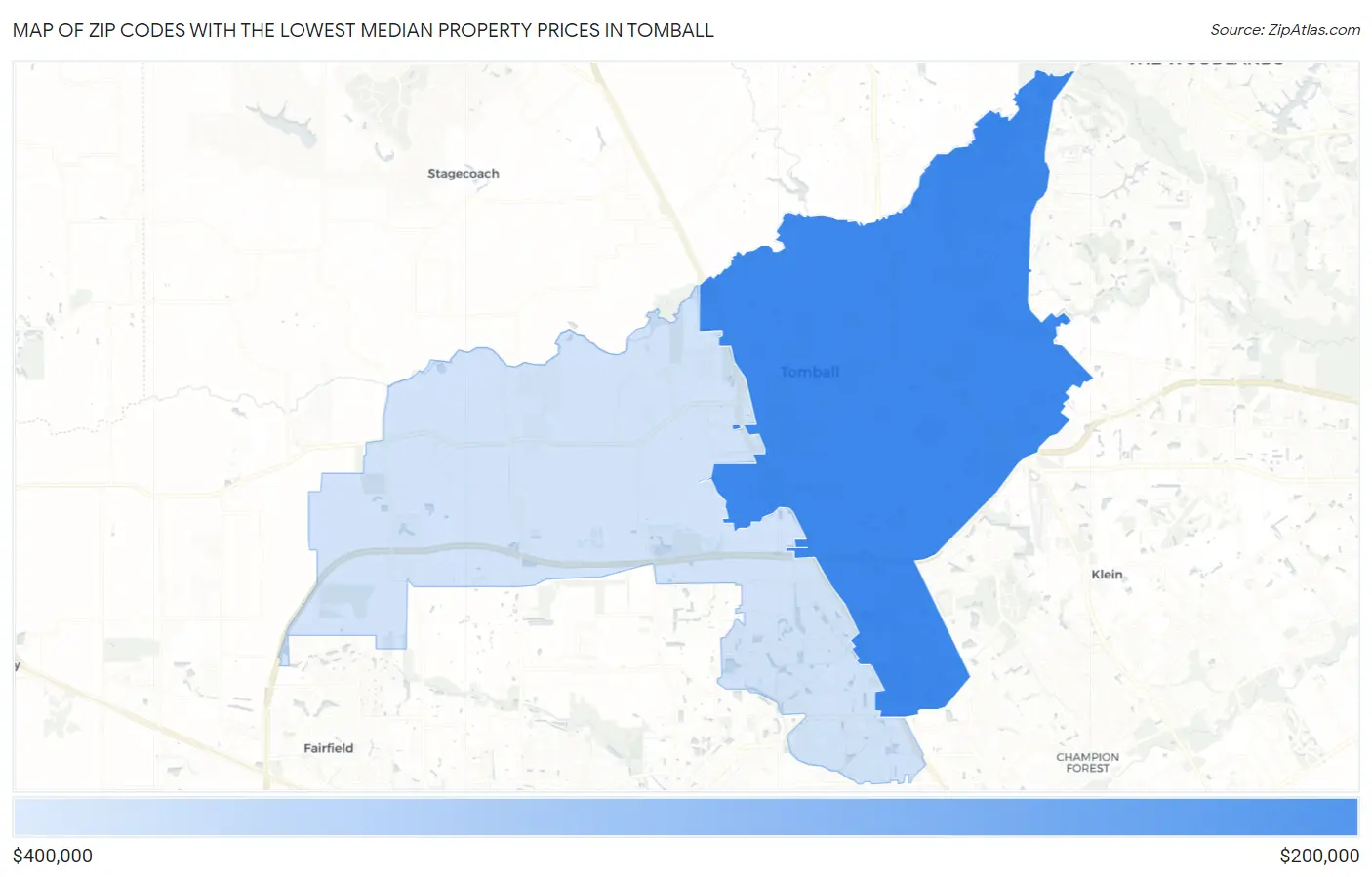 Zip Codes with the Lowest Median Property Prices in Tomball Map