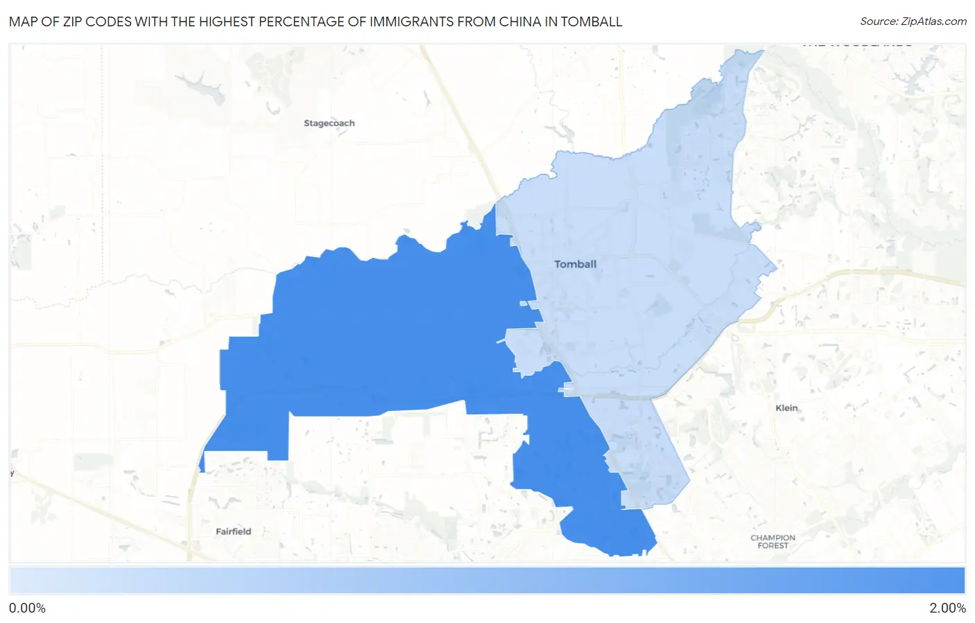 Zip Codes with the Highest Percentage of Immigrants from China in Tomball Map