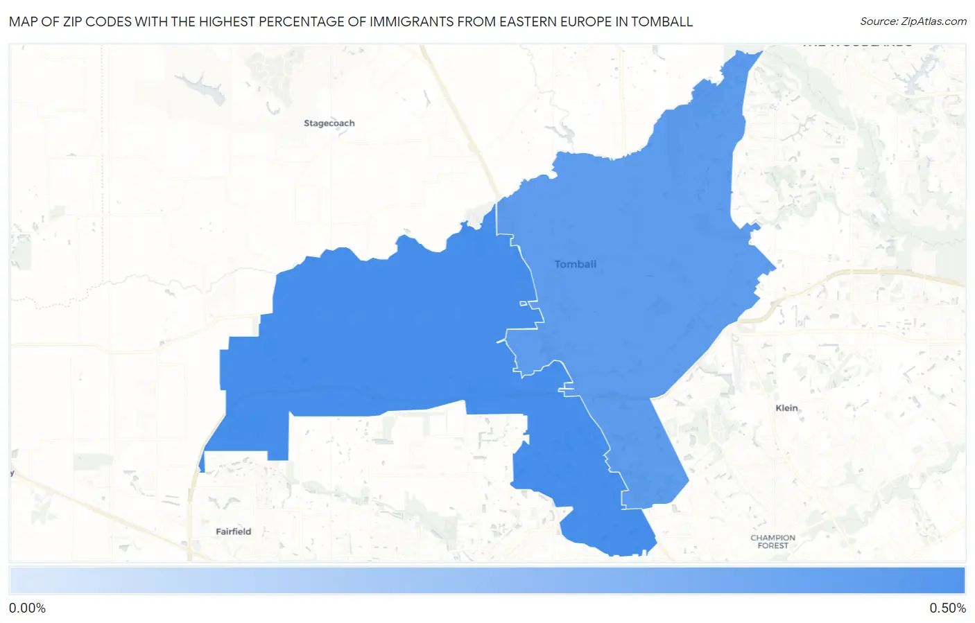 Zip Codes with the Highest Percentage of Immigrants from Eastern Europe in Tomball Map