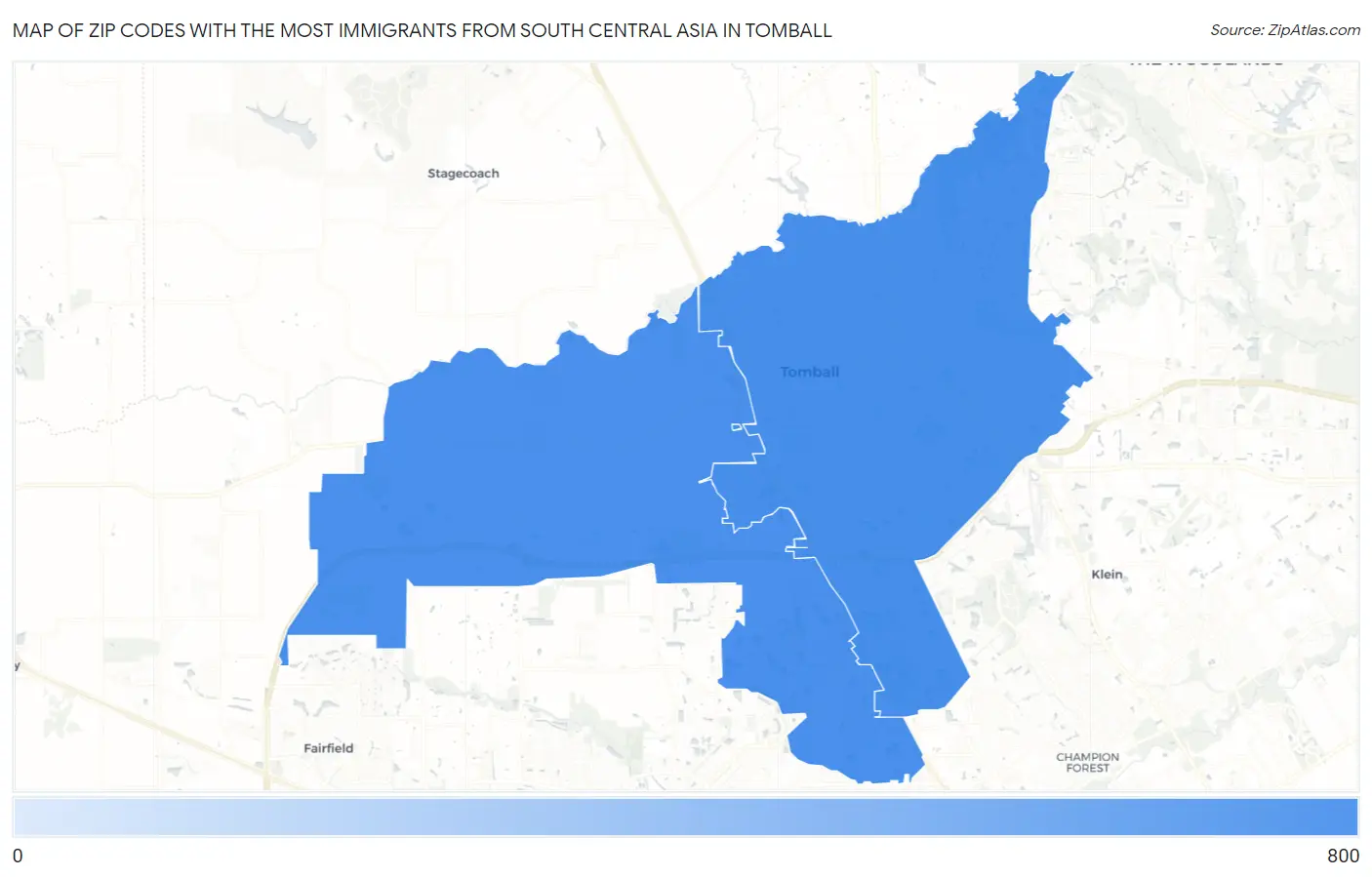Zip Codes with the Most Immigrants from South Central Asia in Tomball Map