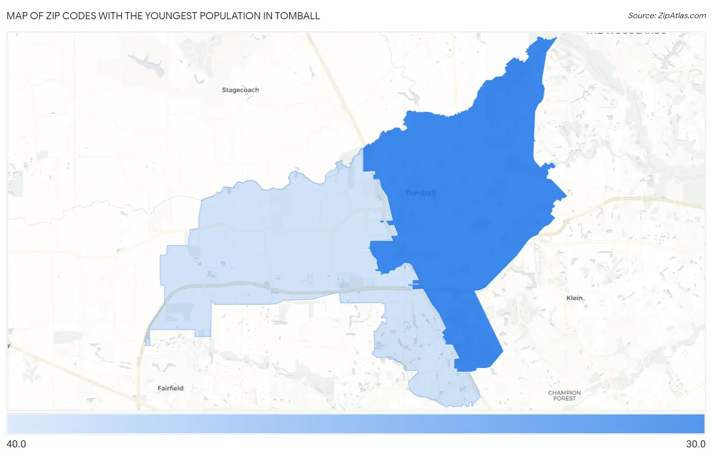Zip Codes with the Youngest Population in Tomball Map