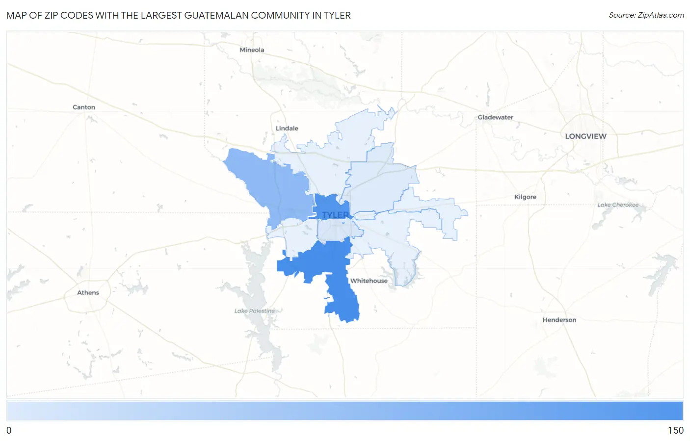 Zip Codes with the Largest Guatemalan Community in Tyler Map
