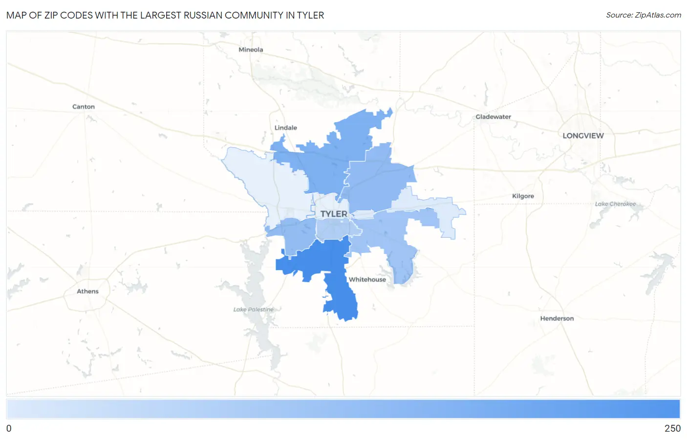 Zip Codes with the Largest Russian Community in Tyler Map