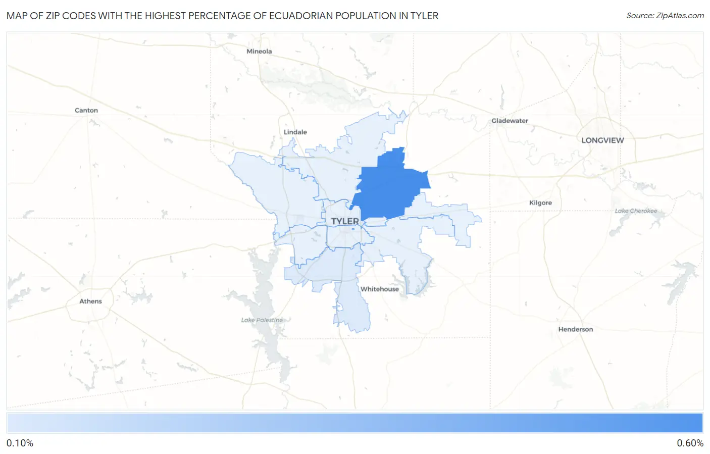 Zip Codes with the Highest Percentage of Ecuadorian Population in Tyler Map