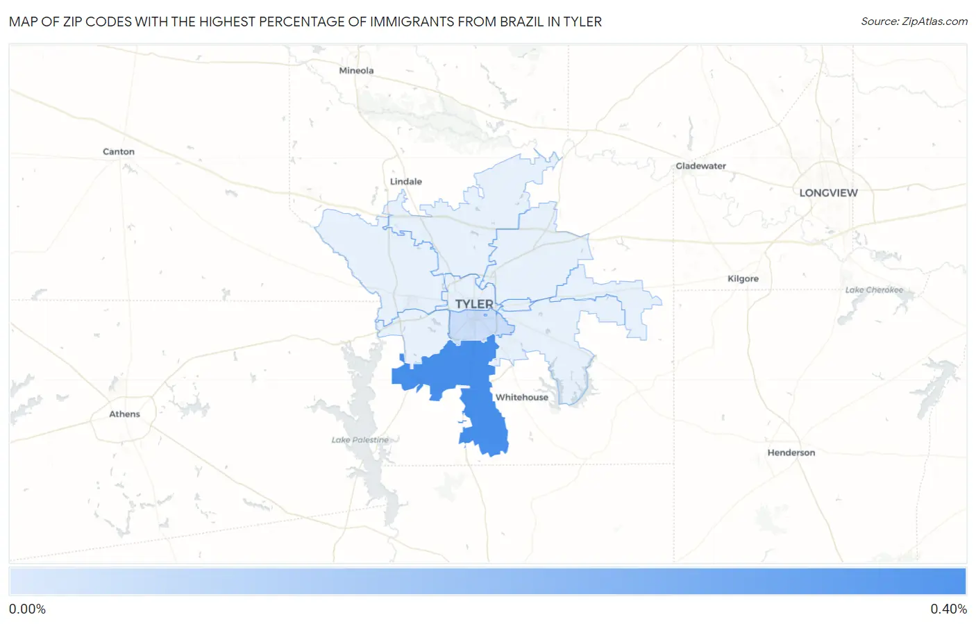 Zip Codes with the Highest Percentage of Immigrants from Brazil in Tyler Map