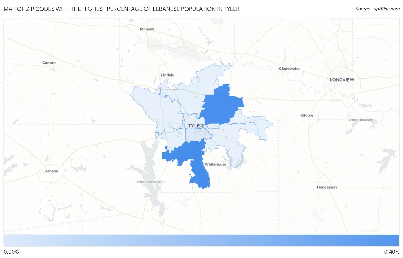 Zip Codes with the Highest Percentage of Lebanese Population in Tyler Map