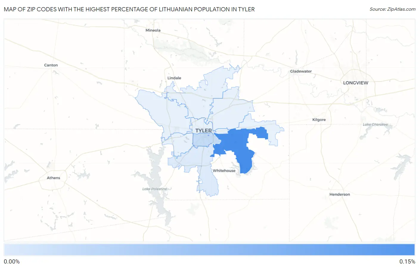 Zip Codes with the Highest Percentage of Lithuanian Population in Tyler Map