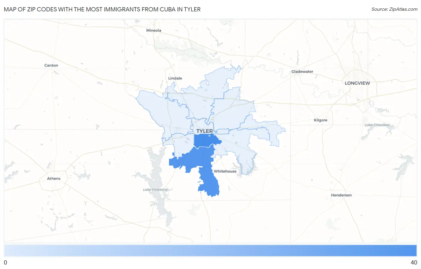 Zip Codes with the Most Immigrants from Cuba in Tyler Map