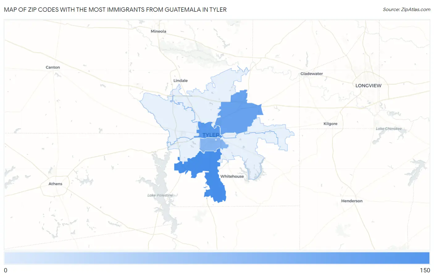 Zip Codes with the Most Immigrants from Guatemala in Tyler Map