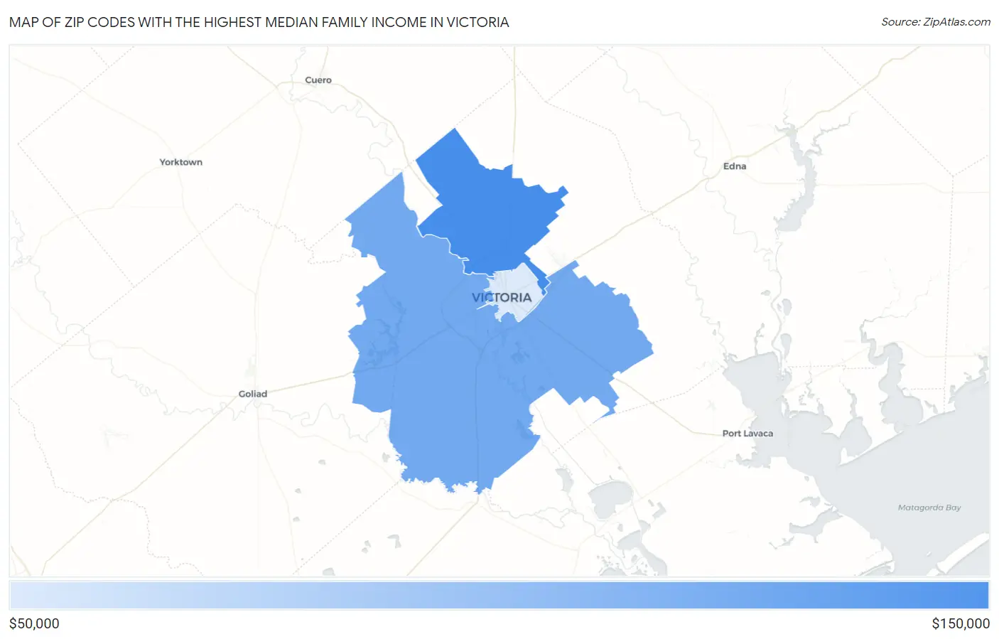 Zip Codes with the Highest Median Family Income in Victoria Map