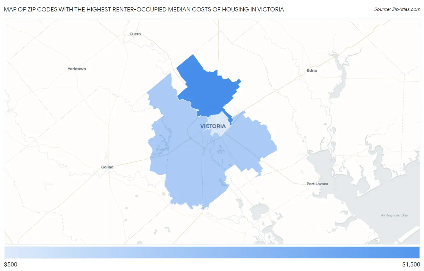 Zip Codes with the Highest Renter-Occupied Median Costs of Housing in Victoria Map