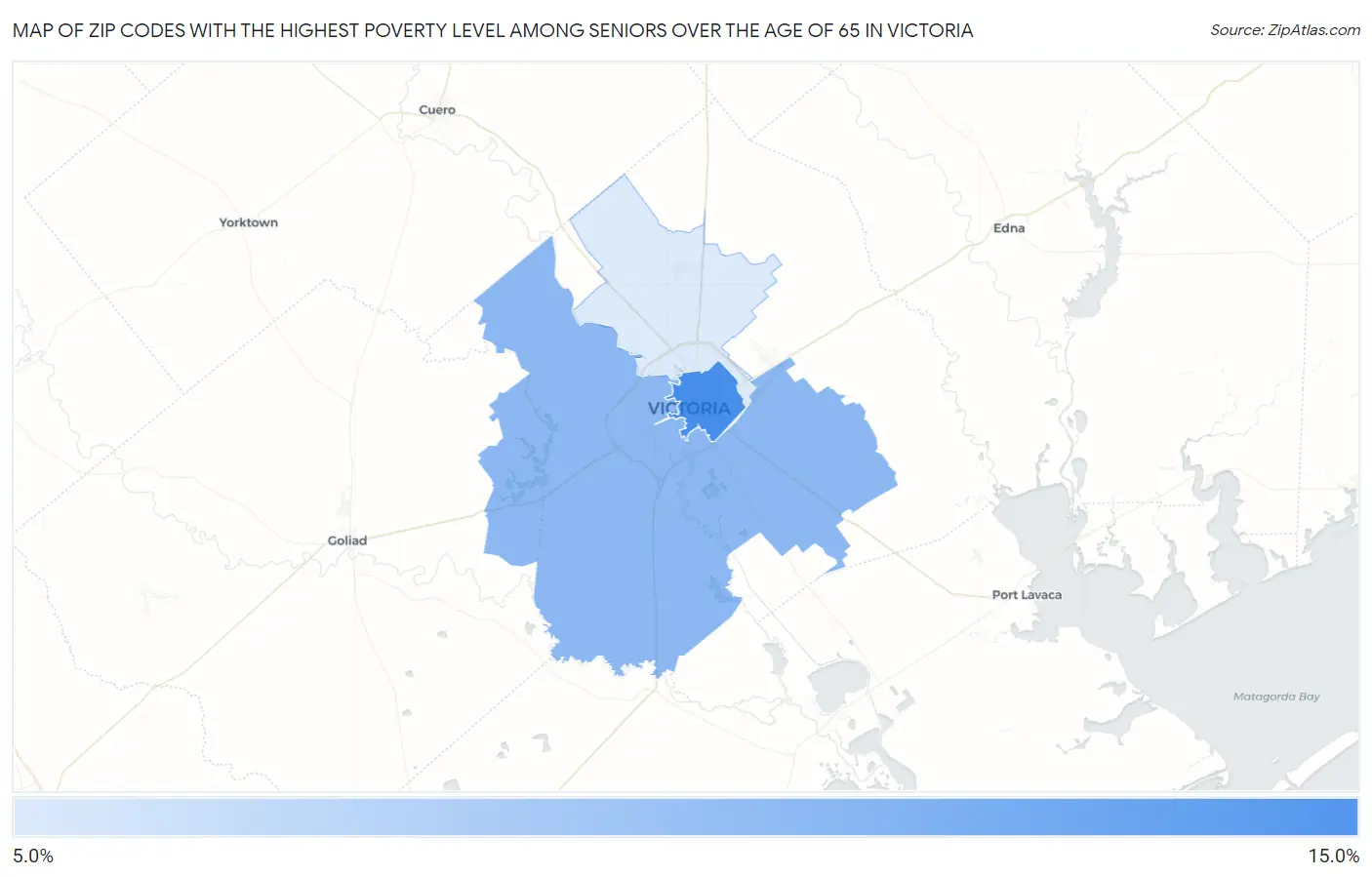 Zip Codes with the Highest Poverty Level Among Seniors Over the Age of 65 in Victoria Map