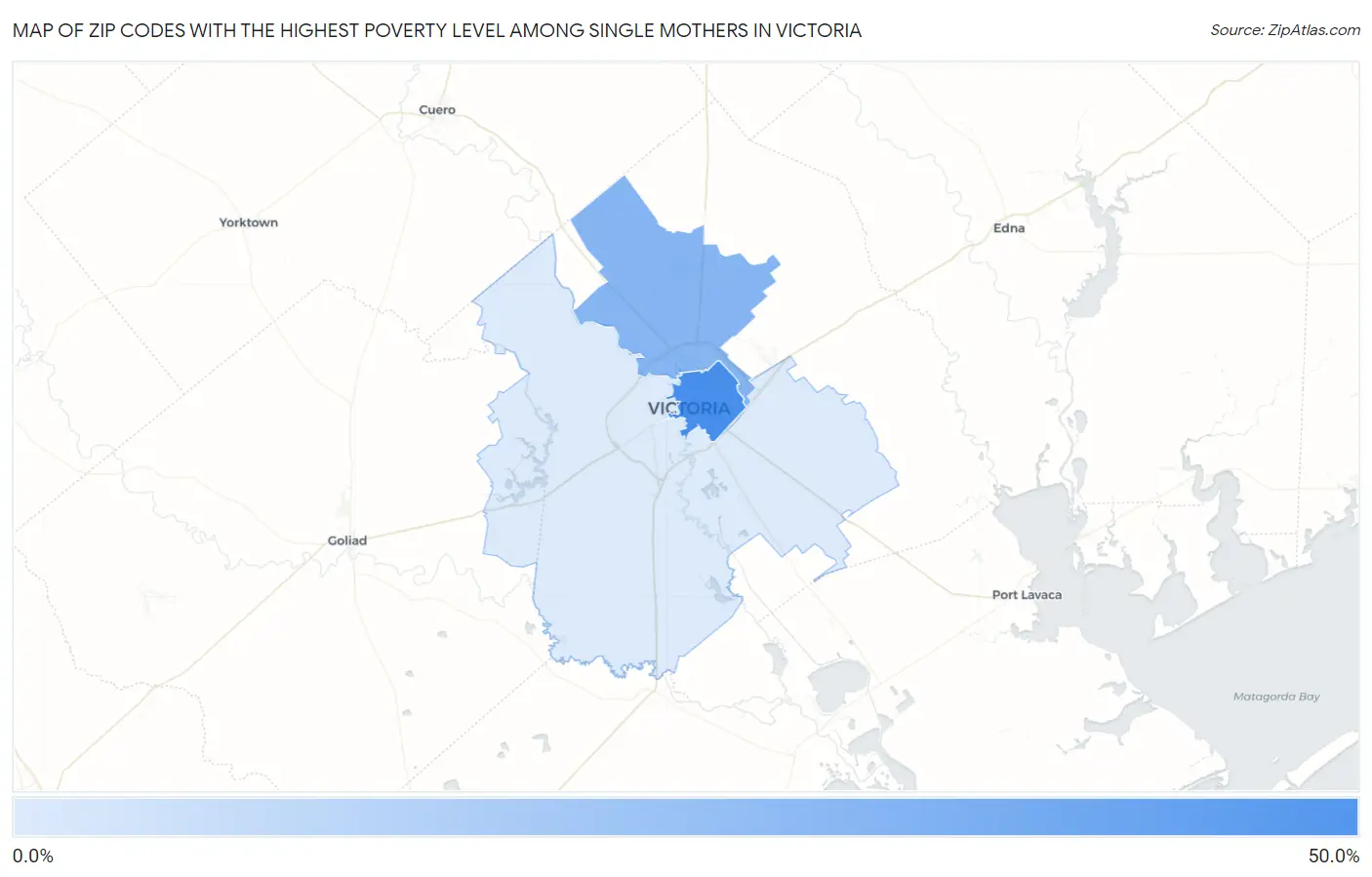 Zip Codes with the Highest Poverty Level Among Single Mothers in Victoria Map