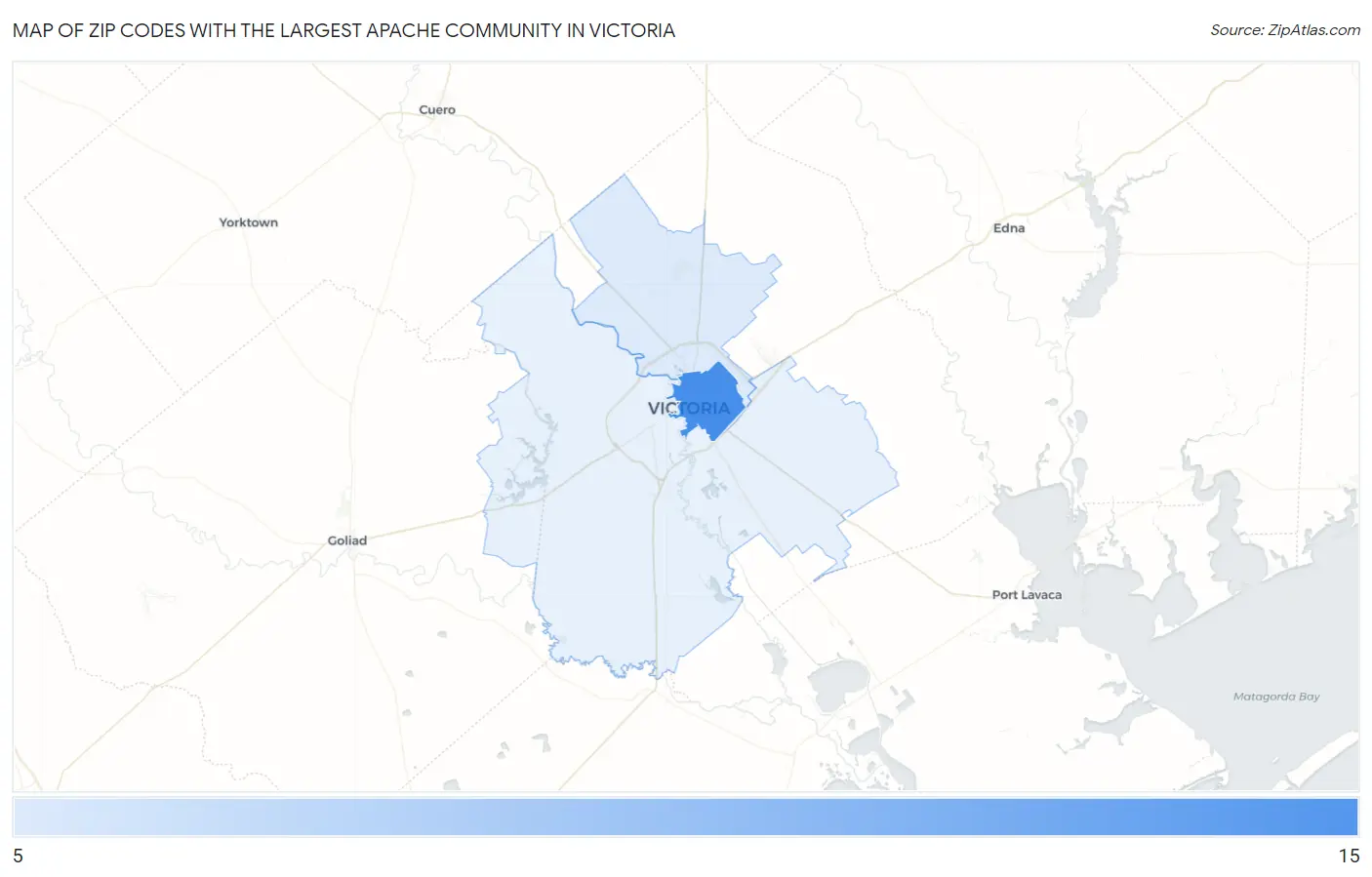 Zip Codes with the Largest Apache Community in Victoria Map