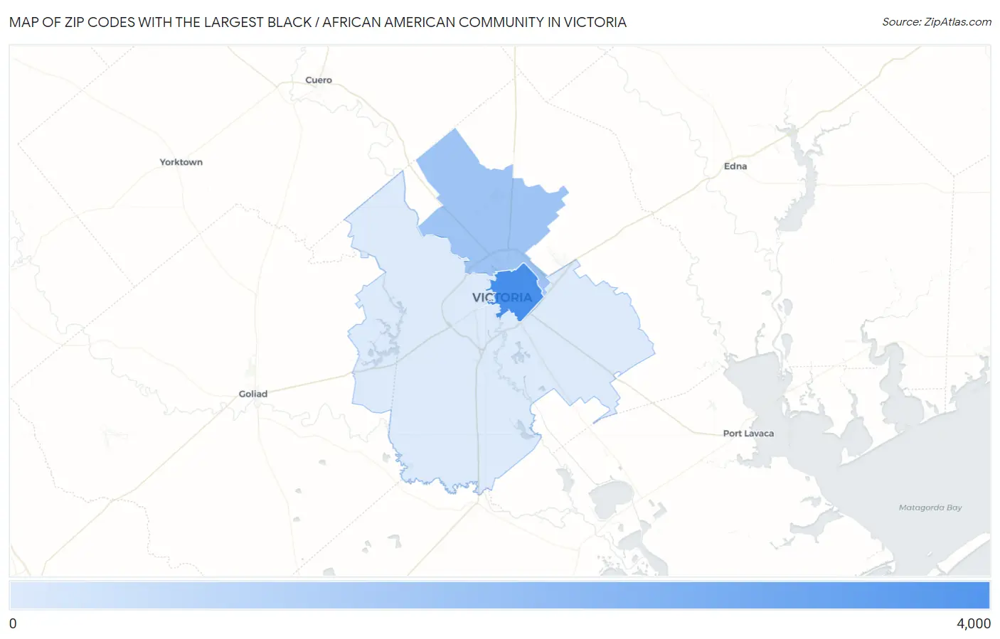 Zip Codes with the Largest Black / African American Community in Victoria Map