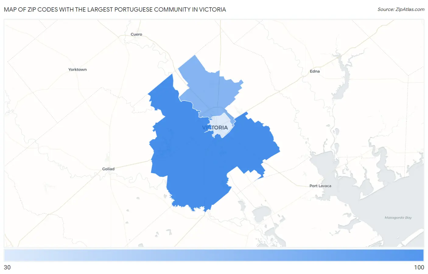 Zip Codes with the Largest Portuguese Community in Victoria Map