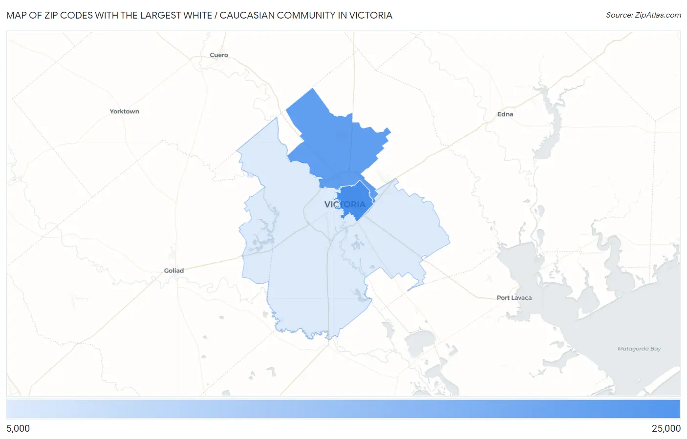 Zip Codes with the Largest White / Caucasian Community in Victoria Map