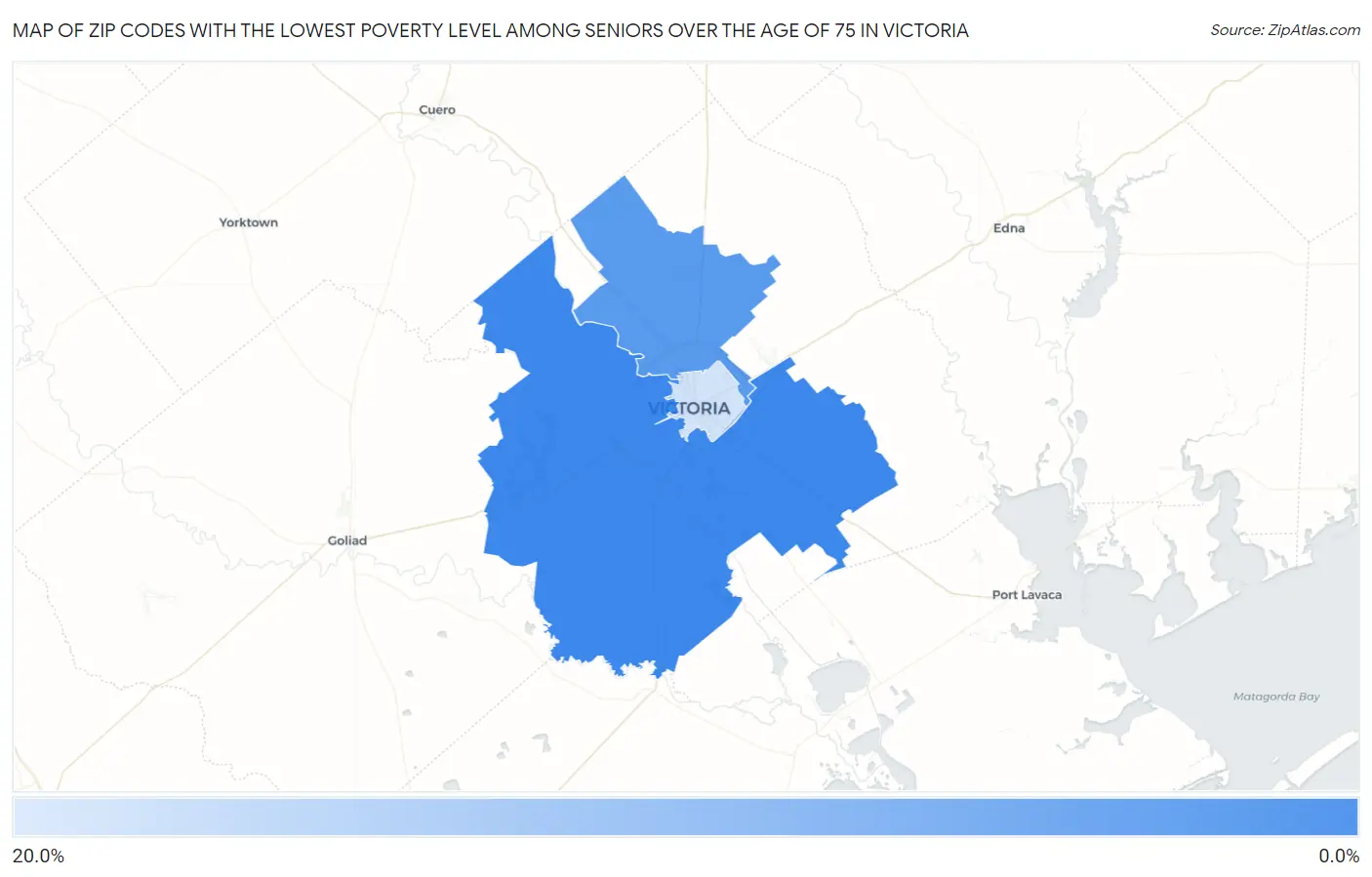 Zip Codes with the Lowest Poverty Level Among Seniors Over the Age of 75 in Victoria Map
