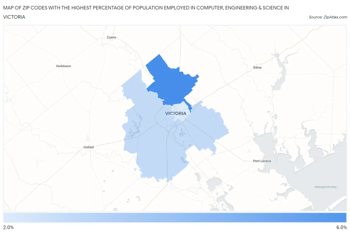 Zip Codes with the Highest Percentage of Population Employed in Computer, Engineering & Science in Victoria Map
